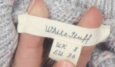 White Stuff Women Grey Roll Neck Button Jumper Size 8 Wool Blend