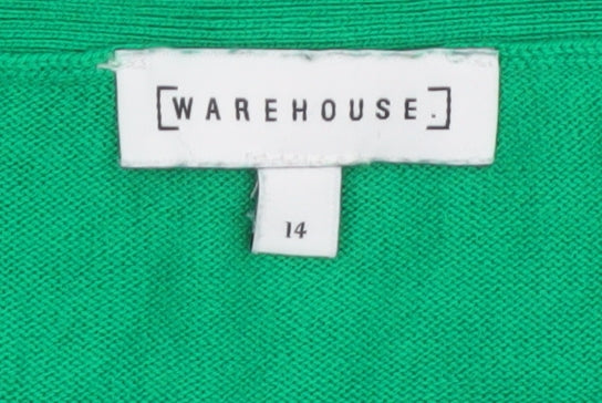 Warehouse Women’s Green V-Neck Cold Shoulder Jumper Size 14