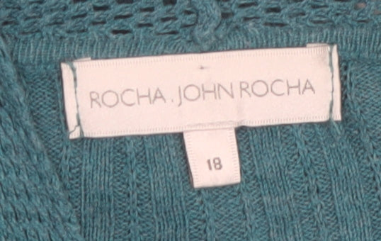 Rocha John Rocha Women Teal Cardigan Size 18 Cotton Blend Knitwear
