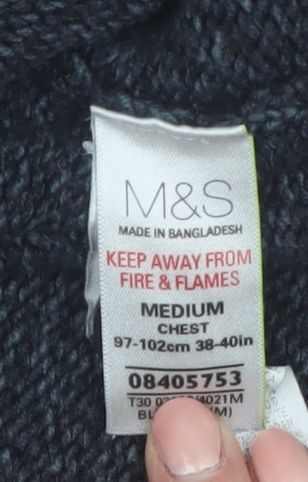 Marks and Spencer Men's Grey Henley Knit Jumper Medium