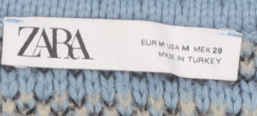 Zara Women Blue Sheep Knit Jumper Size 12 Wool Blend Pullover