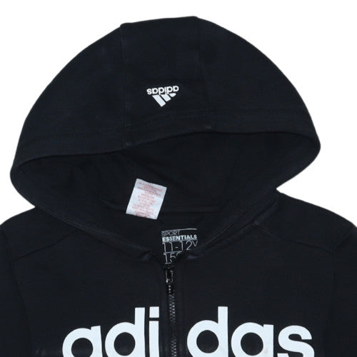Adidas Girls Black Full Zip Hoodie 11-12 Years Essentials Logo Sweatshirt