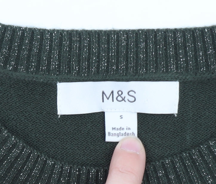 Marks and Spencer Women’s Green Glitter Knit Crew Neck Jumper Size S