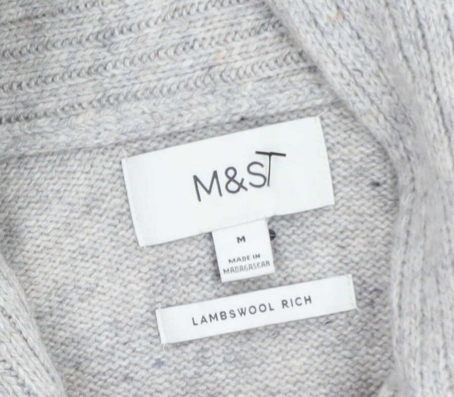 Marks and Spencer Men's Grey Lambswool Rich Shawl Collar Jumper M