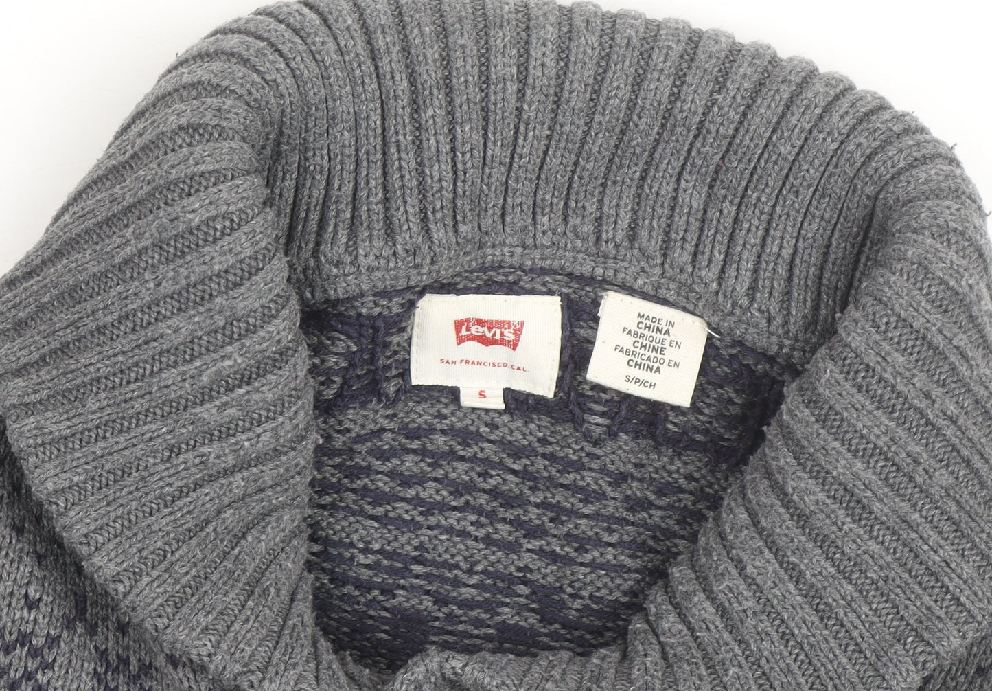 Levi's Men's Grey Shawl Collar Knit Pullover Jumper Size S