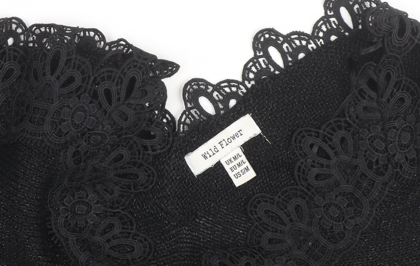 Wild Flower Women's Black V-Neck Lace Trim Knit Jumper Size M
