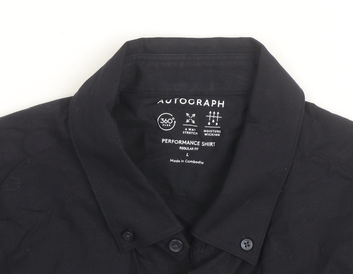 Marks and Spencer Autograph Black Regular Fit Long Sleeve Performance Shirt Men L