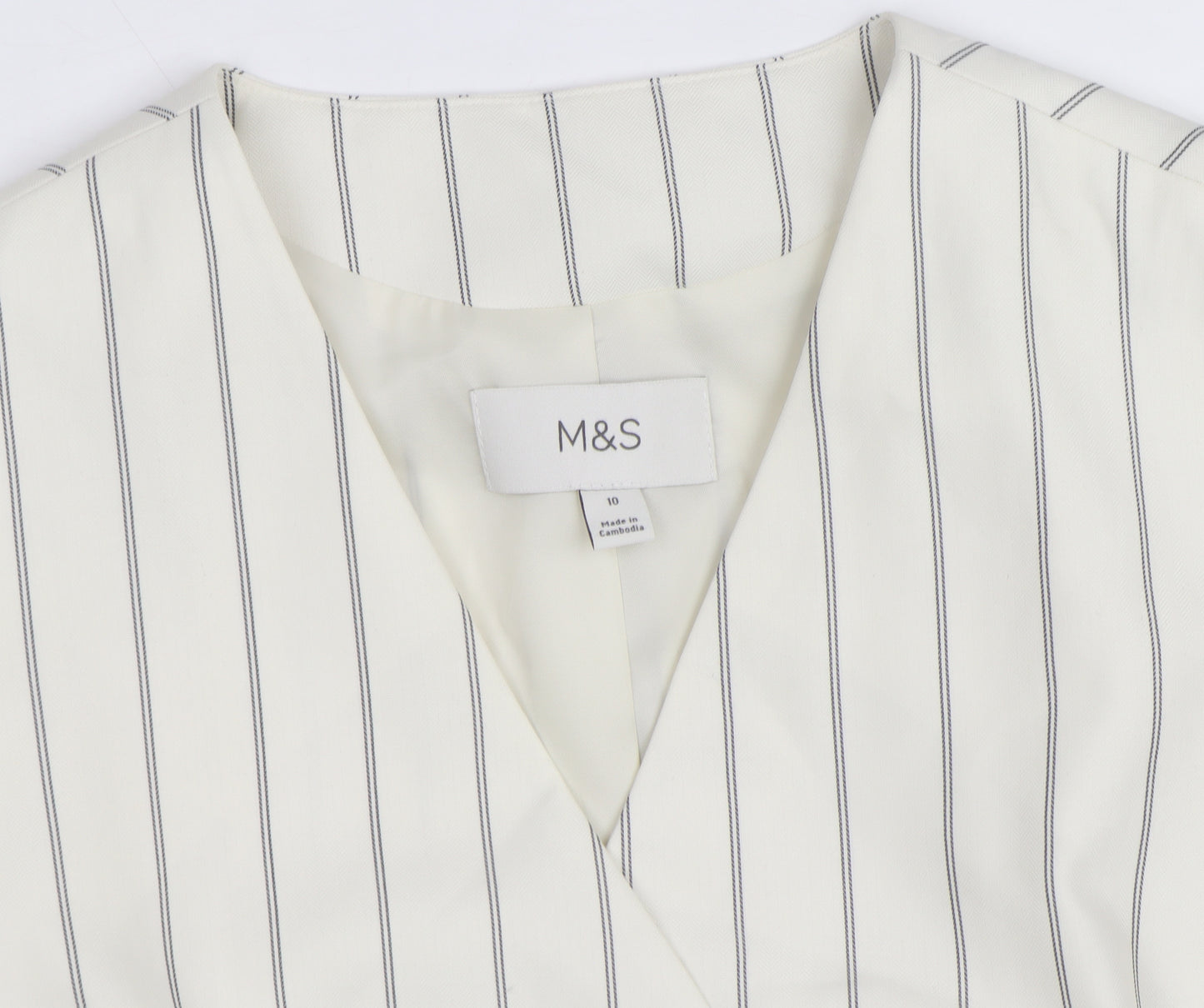 Marks and Spencer Women Ivory Striped Sleeveless Tunic Blouse Size 10
