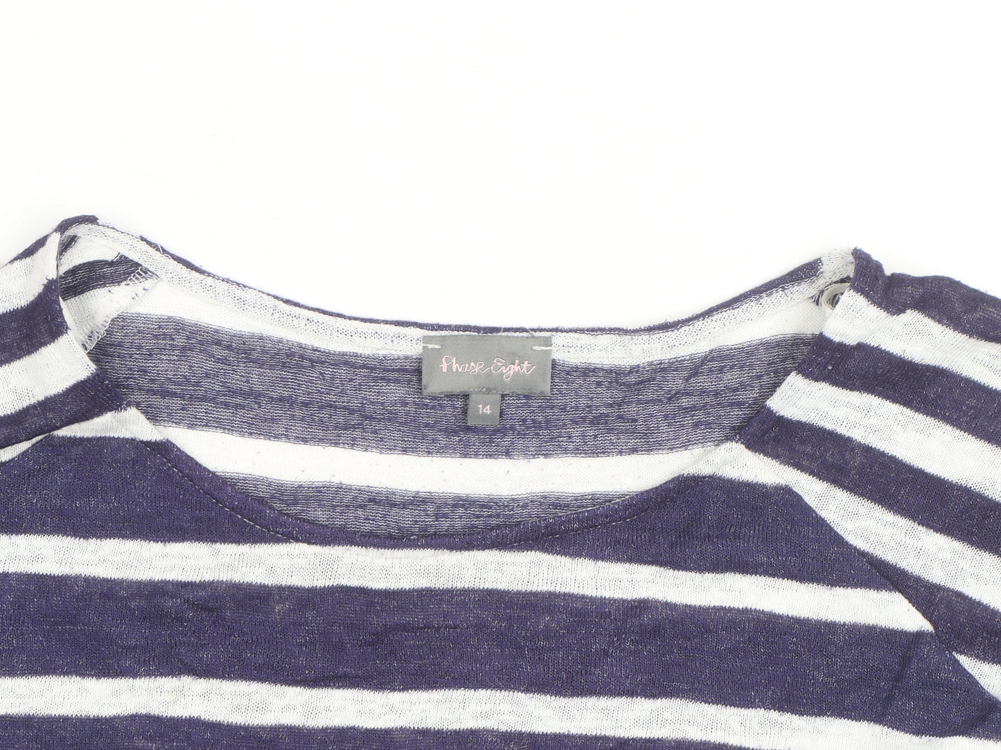 Phase Eight Women's Blue & White Striped 3/4 Sleeve Knit Top Size 14