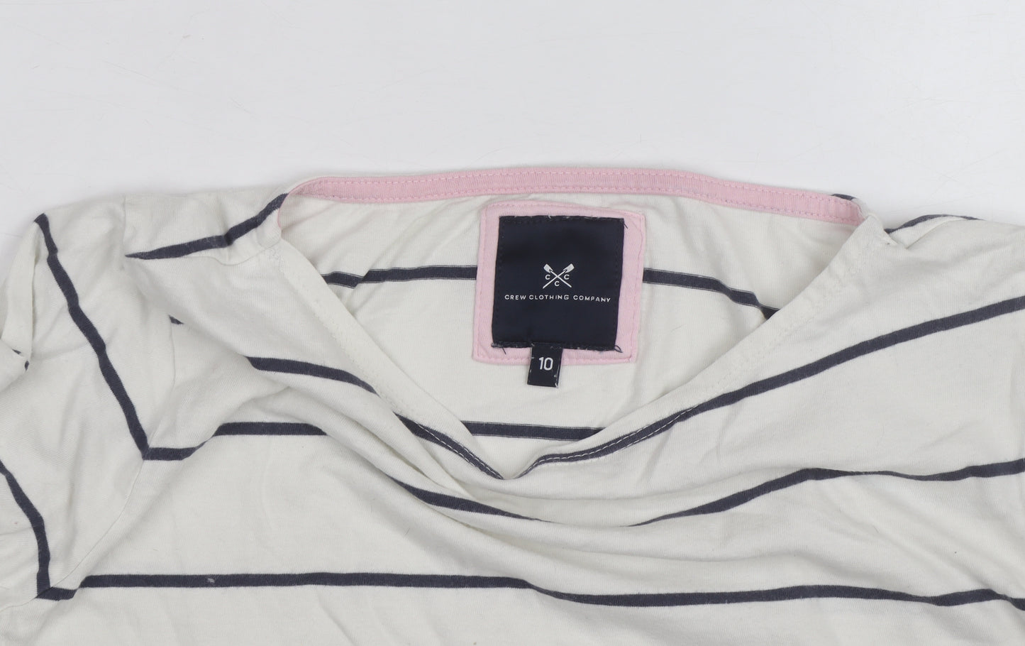 Crew Clothing Women’s White Striped Boat Neck Long Sleeve Cotton Top Size 10