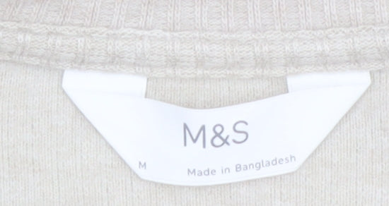 Marks and Spencer Women Beige Long Sleeve Knit Pyjama Top M
