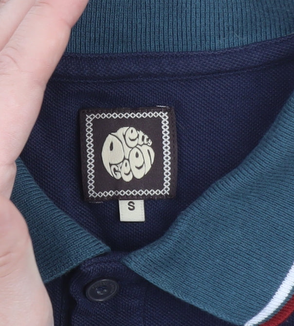 Pretty Green Men's Blue Collared Cotton Polo Shirt Size S