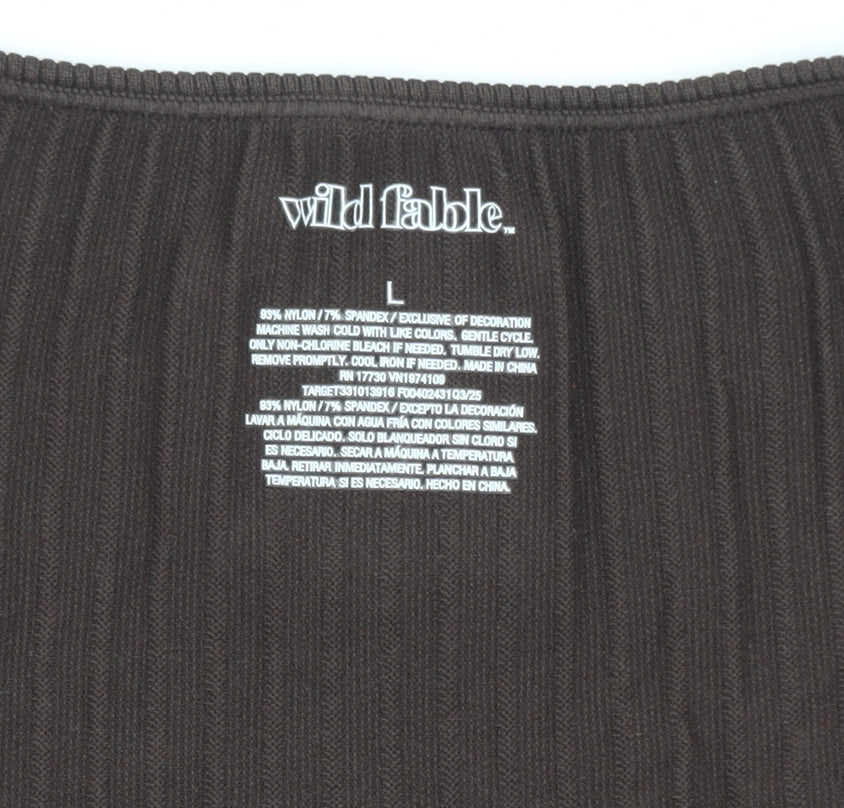 Wild Fable Women Brown Ribbed Long Sleeve Scoop Neck Top Size L
