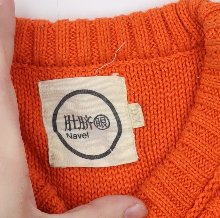 Navel Mens Orange Cotton Cable-Knit Crew Neck Jumper M