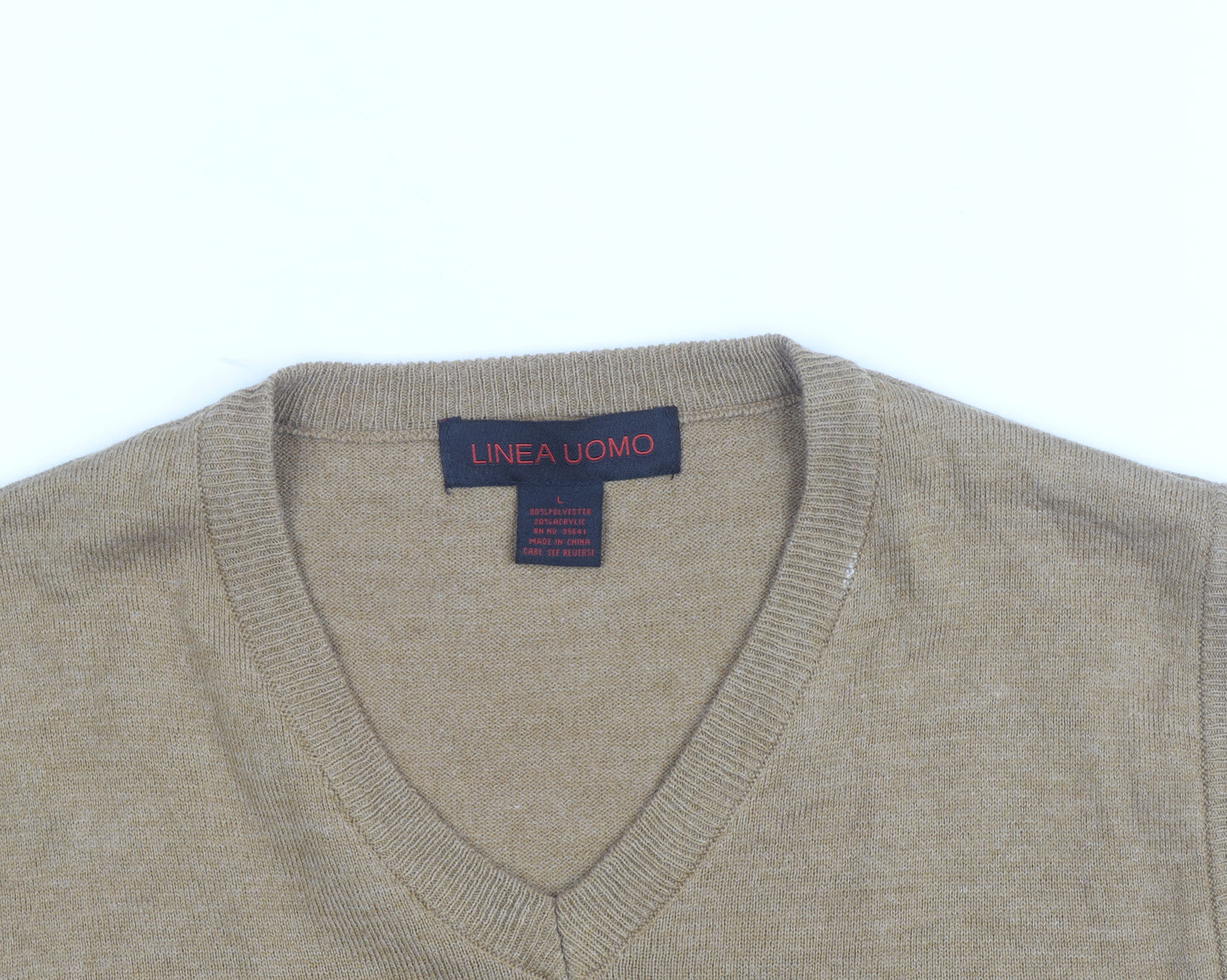 Linea Uomo Men's Beige Wool Blend Sleeveless V-Neck Vest Jumper Size L