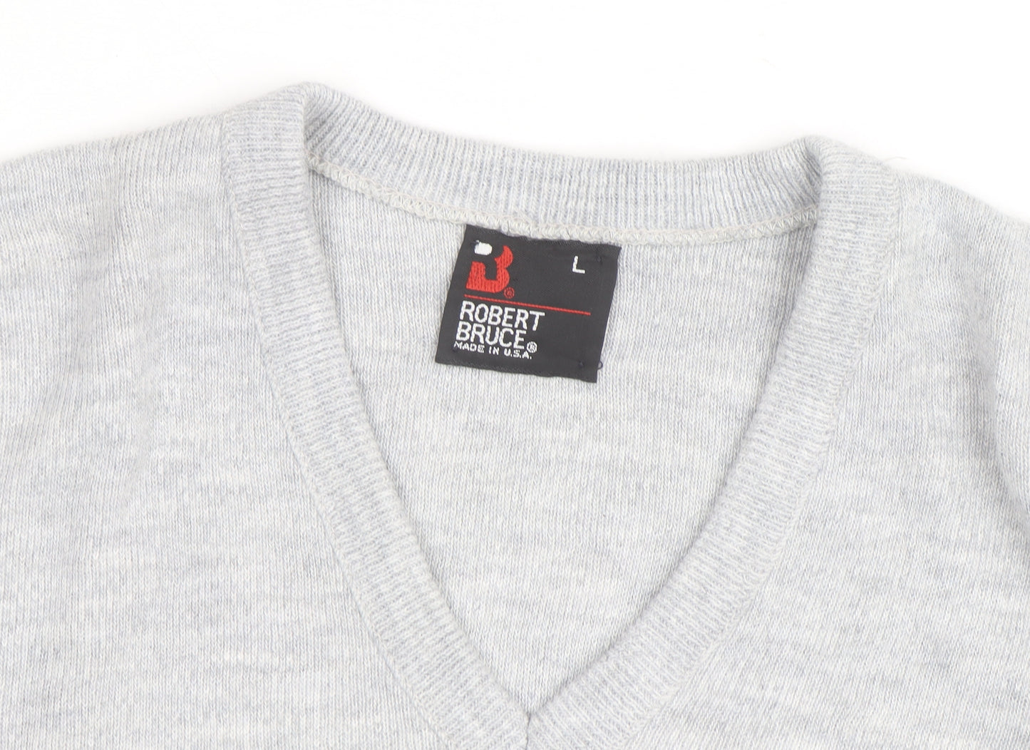 Robert Bruce Men’s Grey Wool V-Neck Long Sleeve Jumper L