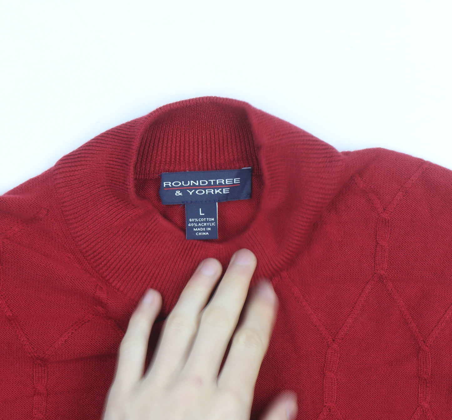 Roundtree & Yorke Men's Red Mock Neck Cotton Blend Jumper L