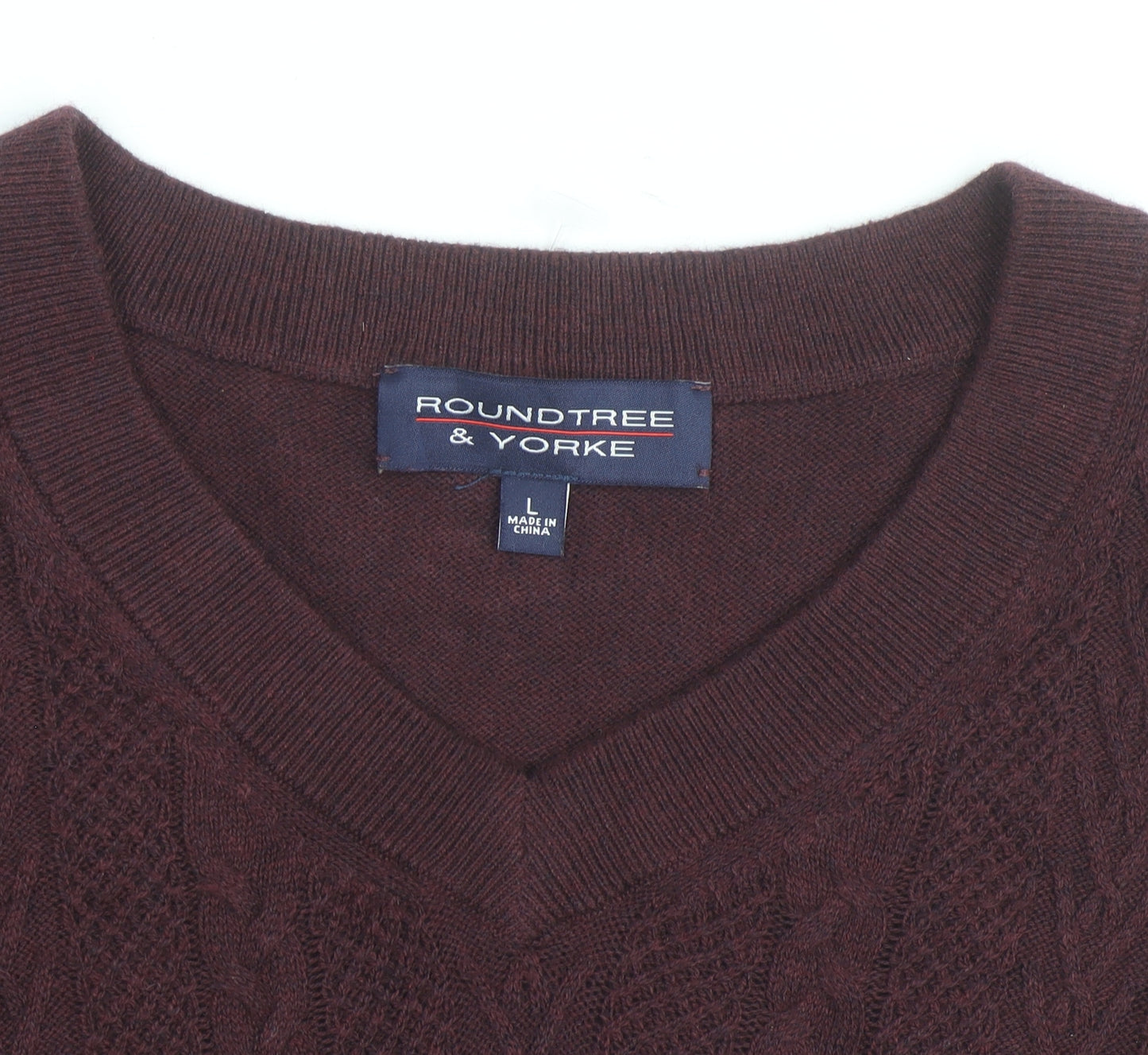 Roundtree & Yorke Men's Brown Cable-Knit Sleeveless Vest L Wool Blend