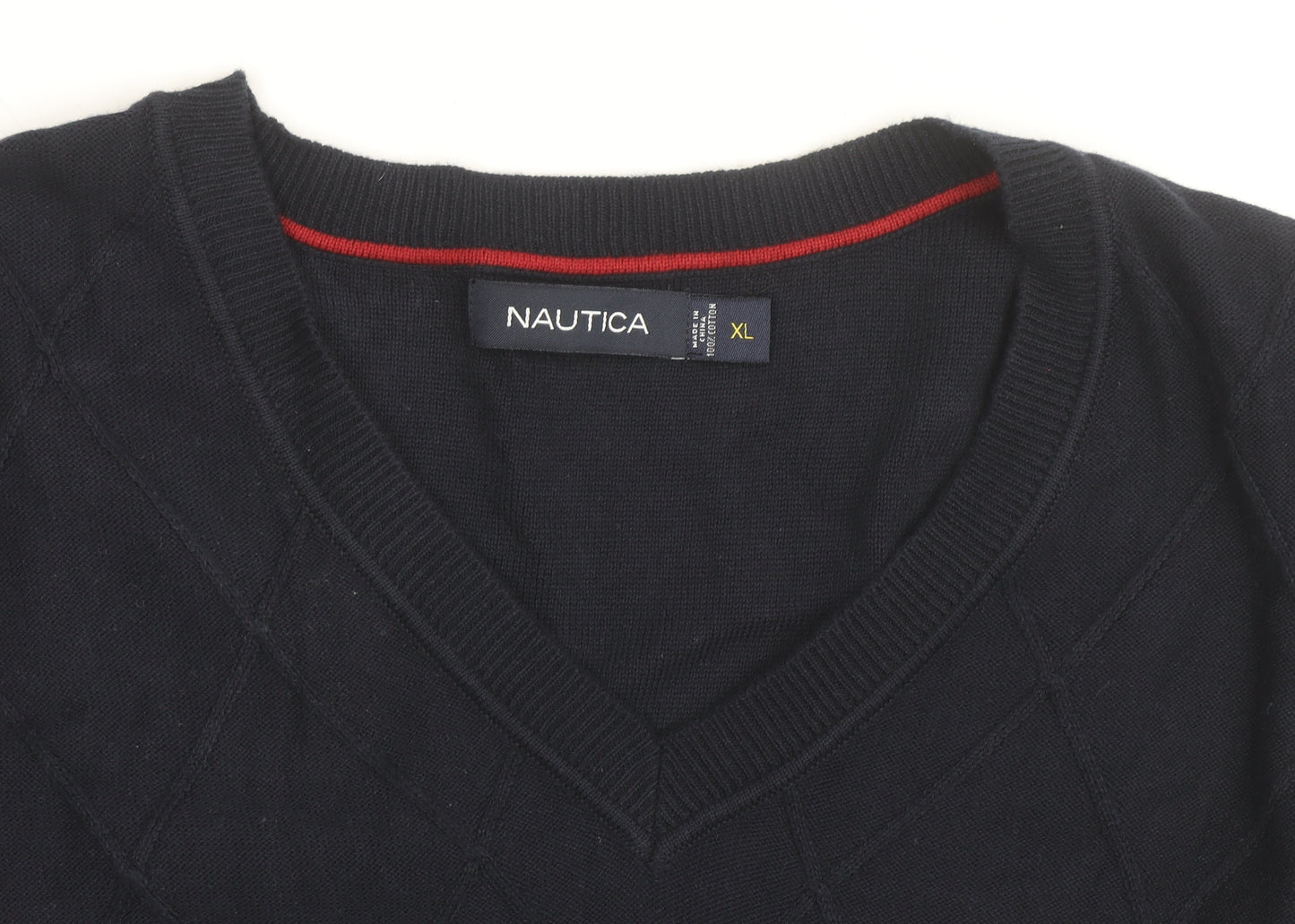Nautica Men's Blue Cotton Argyle V-Neck Sleeveless Jumper XL