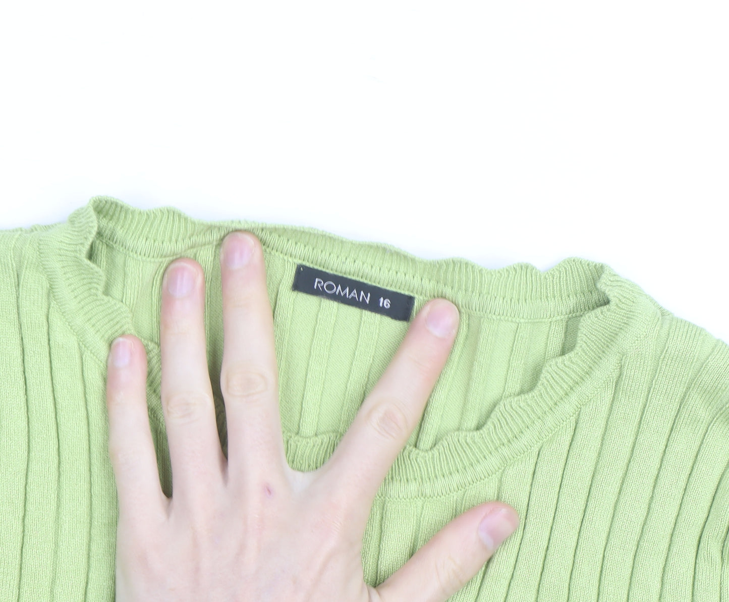 Roman Women’s Green Ribbed Knit Long Sleeve Pullover Jumper Size 16