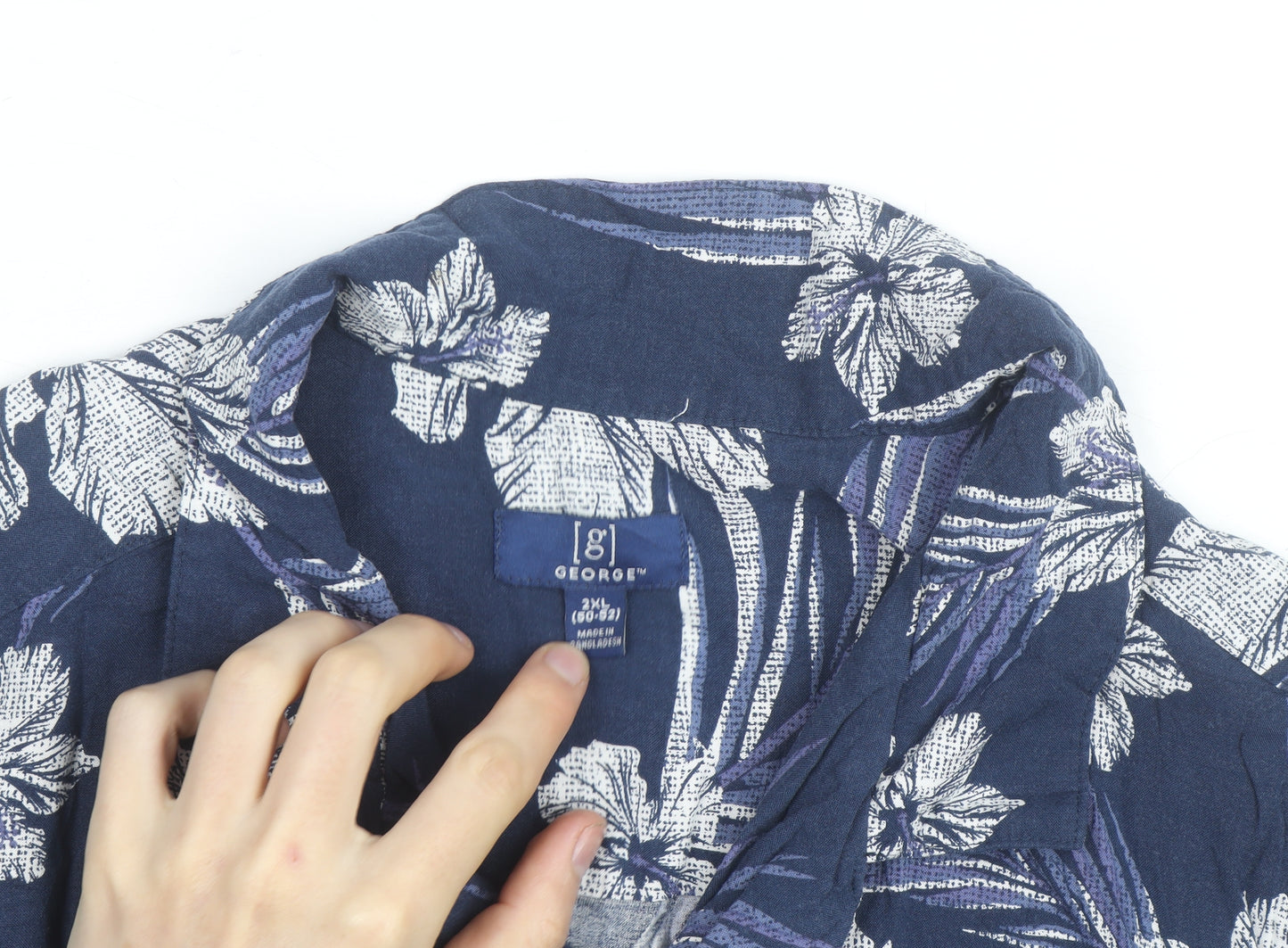 George Men’s Blue Floral Hawaiian Cotton Short Sleeve 2XL Shirt