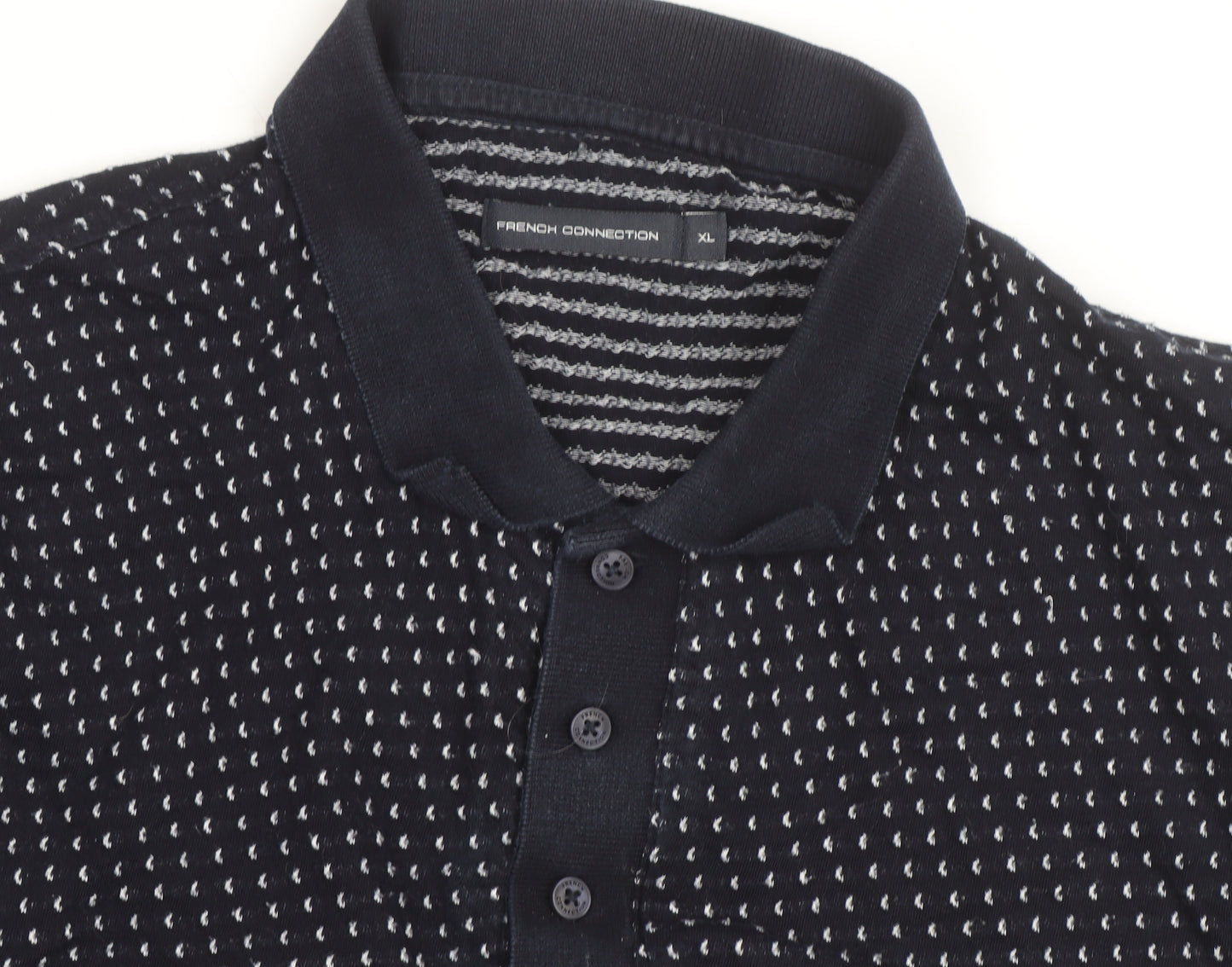 French Connection Men's Blue XL Long Sleeve Knit Polo Shirt
