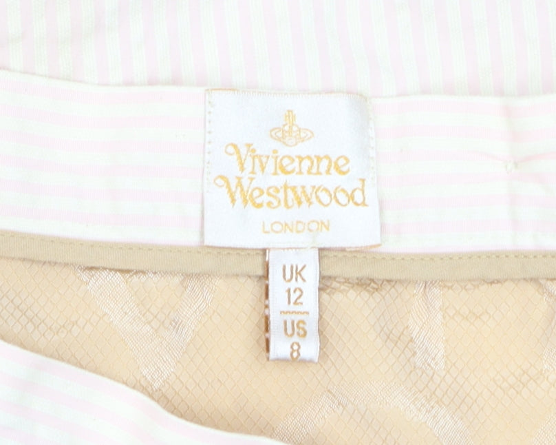 Vivienne Westwood Women Beige Striped Pencil Knee Length Skirt UK 12