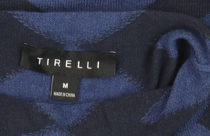 Tirelli Women’s Blue Geometric Mock Neck Wool Blend Pullover Jumper M