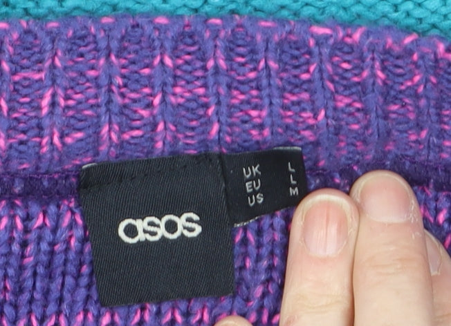ASOS Women Multicoloured L Striped Knit V-Neck Cardigan
