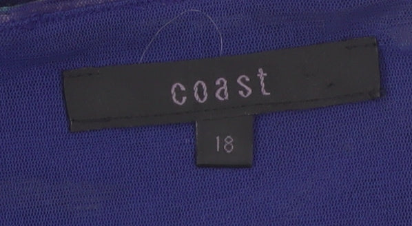 Coast Women's Blue Stripe Wrap Blouse Size 18 V-Neck 3/4 Sleeve