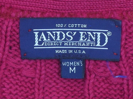Lands' End Women's Red Cable-Knit Cotton Cardigan Size M