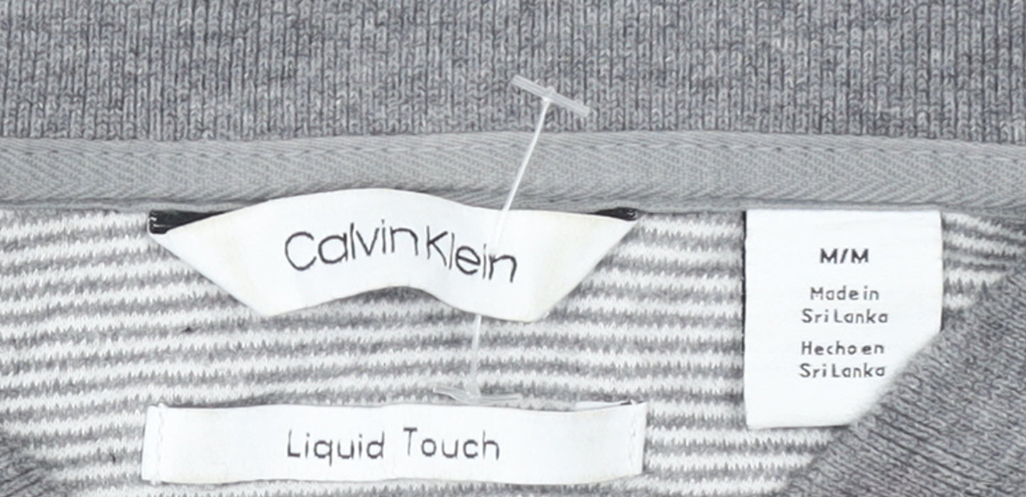 Calvin Klein Men’s Grey Striped Liquid Touch Polo Shirt Size M