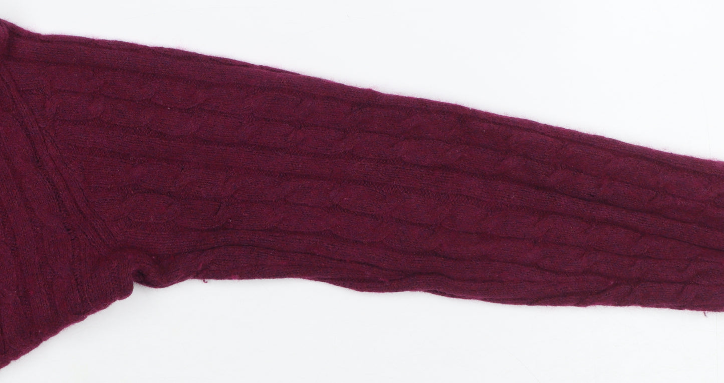 Jack Wills Women's Red V-Neck Cable Knit Jumper Size 4
