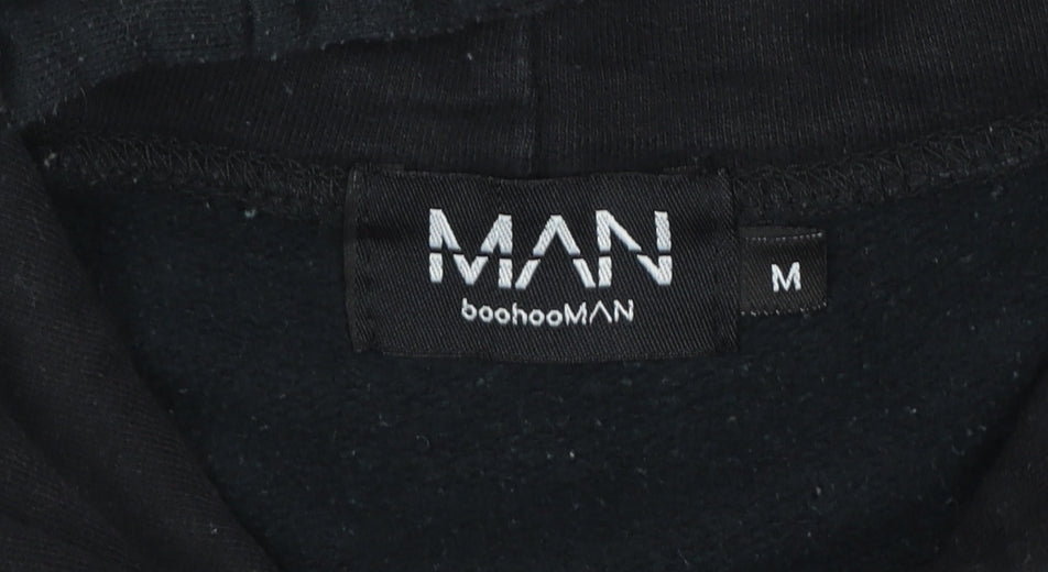 BoohooMAN Men's Black Pullover Hoodie M Graphic Print Fleece