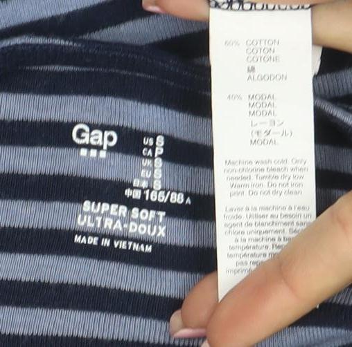 GAP Womens Blue Striped Long Sleeve Boat Neck Tee Size S