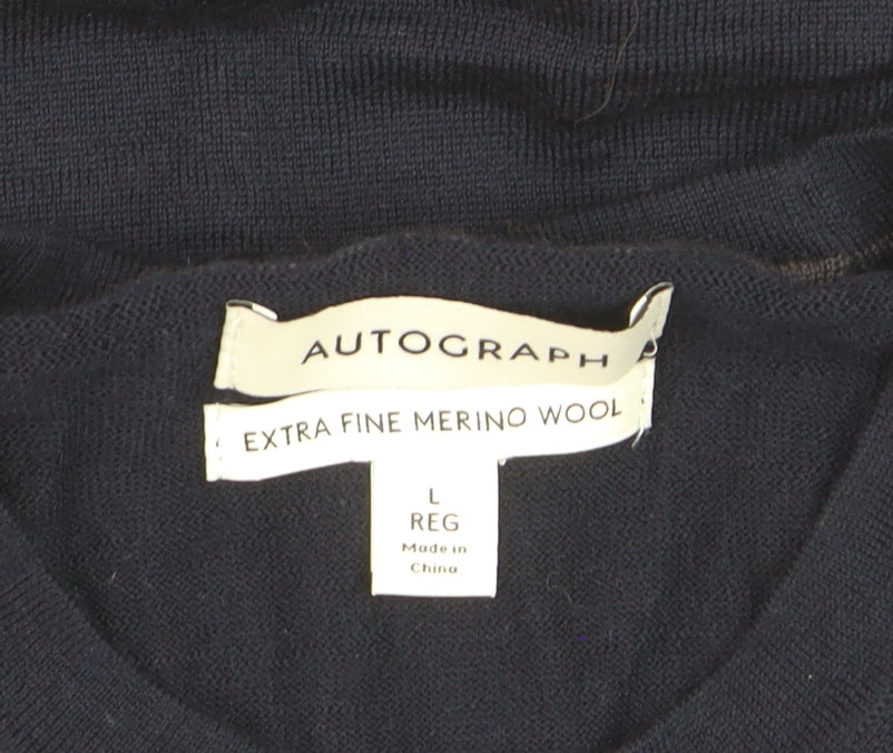 Marks and Spencer Men’s Blue Merino Wool Crew Neck Jumper Size L