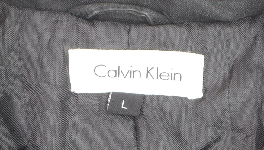 Calvin Klein Men's Black Cotton Mid-Length Overcoat L