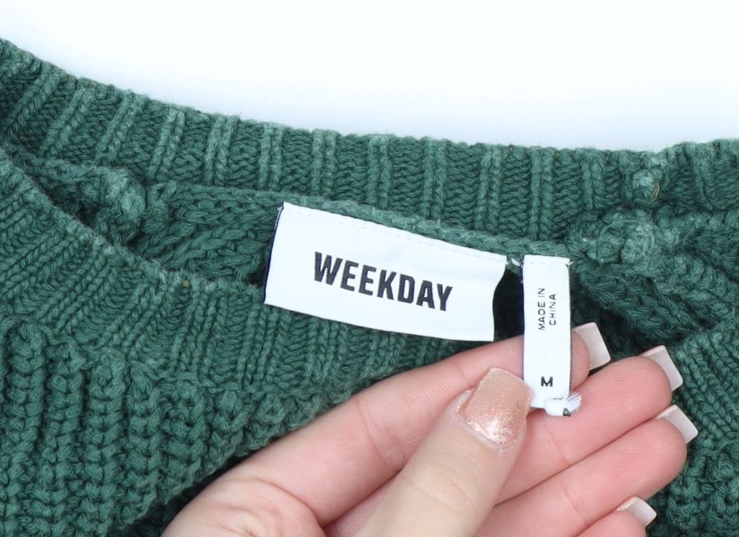 Weekday Men's Green Cotton Chunky Knit Crew Neck Jumper Size M
