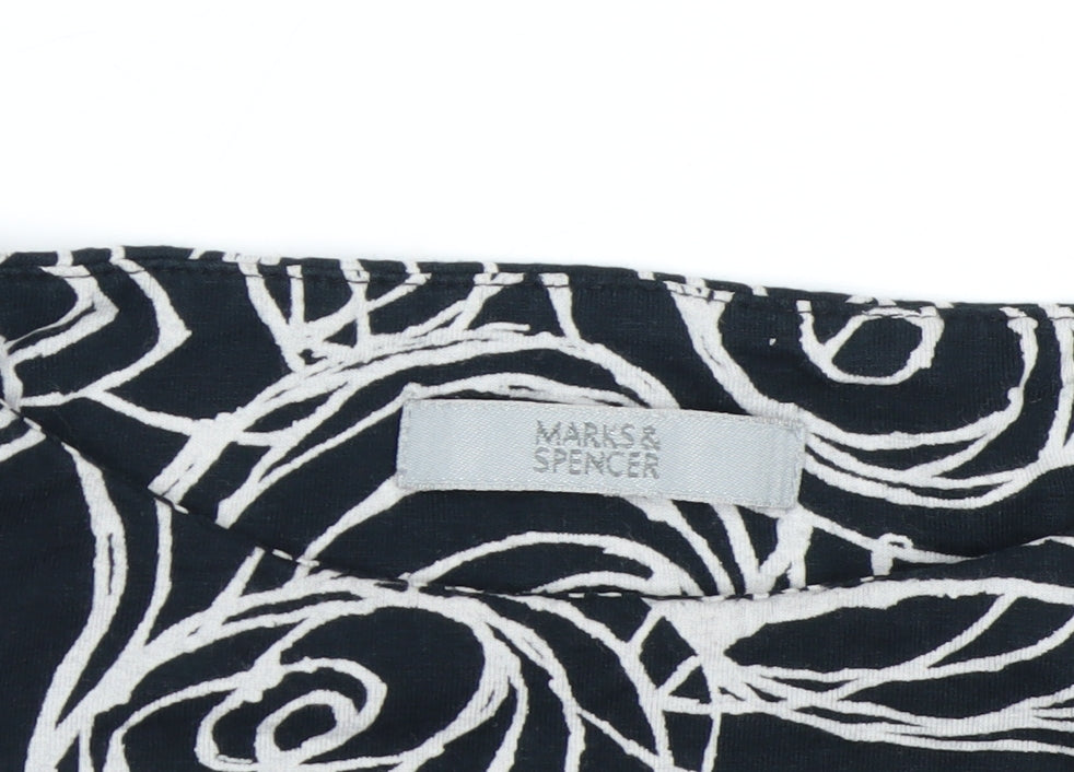 Marks and Spencer Women’s Black Floral Jersey Blouse UK 14 3/4 Sleeve