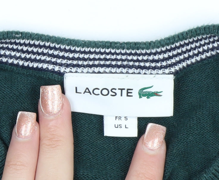 Lacoste Men's Green Cotton Crew Neck Pullover Jumper Size L