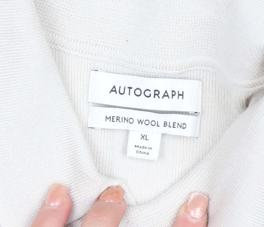 Marks and Spencer Men’s Ivory Merino Wool Blend Collared Henley Jumper XL