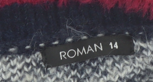 Roman Women’s Red Black Aztec Knit Cardigan Size 14