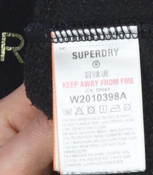 Superdry Women's Black Cotton Blend Pullover Sweatshirt UK 12