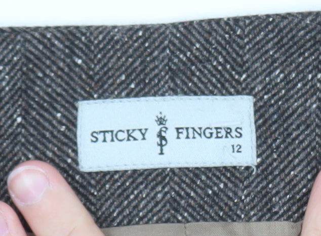 Sticky Fingers Womens Brown Wool Blend Tweed Blazer Jacket Size 12