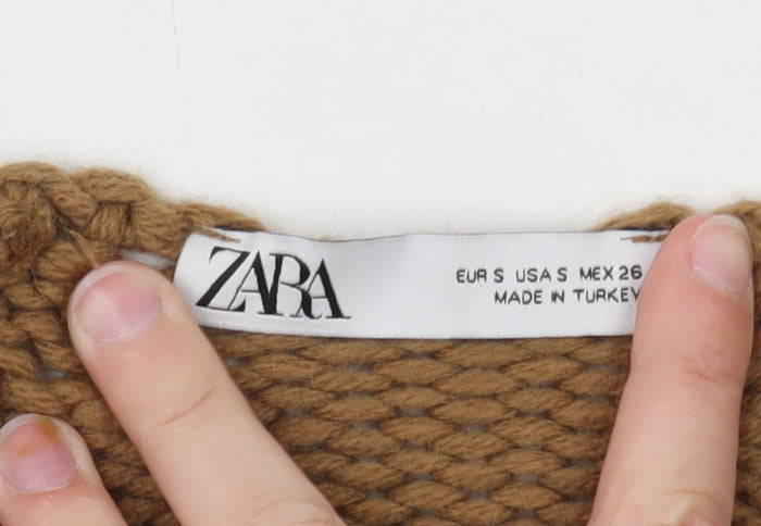 Zara Womens Camel Brown Chunky Knit Wool Jumper S Classic Winter