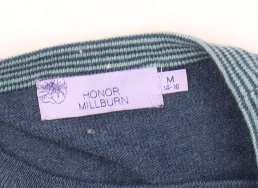 Honor Millburn Womens Blue Striped Cardigan Size 14-16 Merino Wool