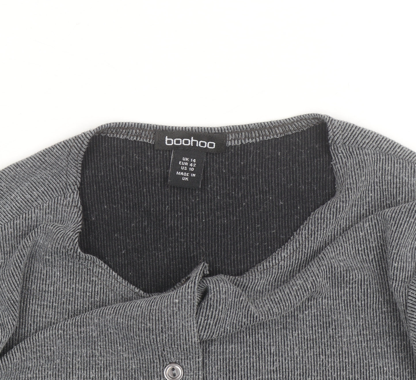 Boohoo Women Grey Knit V-Neck Long Sleeve Button Cardigan Size 14