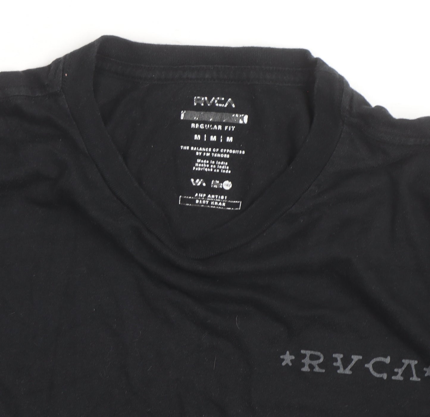 RVCA Men's Black Long Sleeve Graphic Cotton Top M Regular Fit