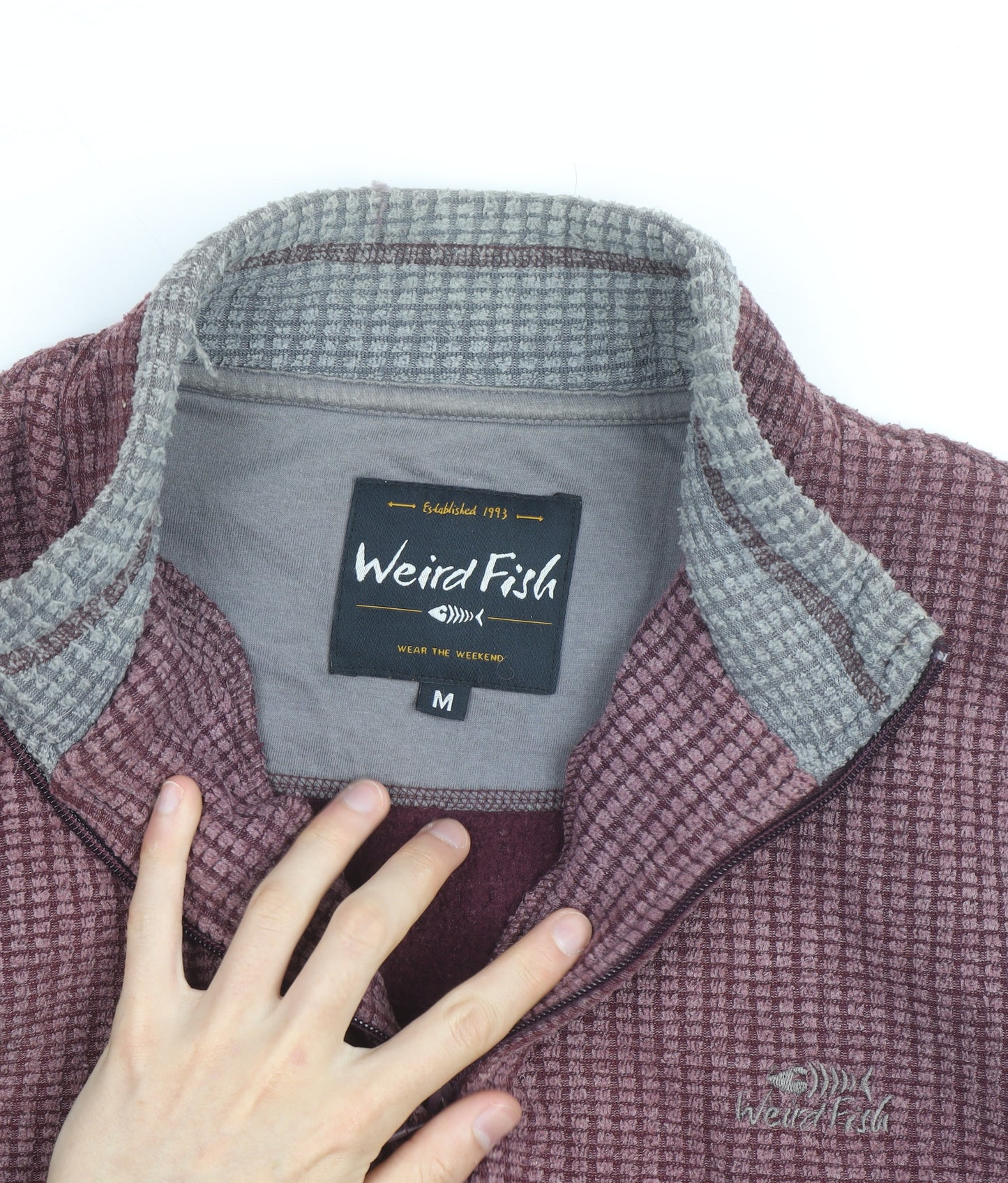 Weird Fish Men's Purple Waffle-Knit 1/4 Zip Jumper Size M