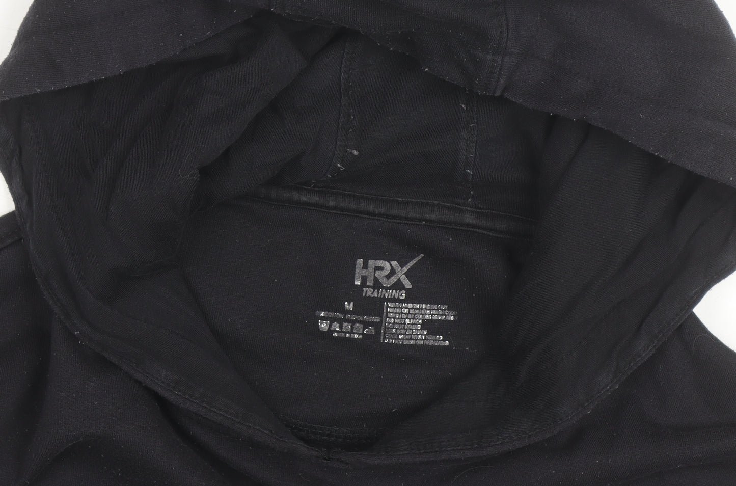 HRX Mens Black Medium Pullover Hoodie with Logo Print